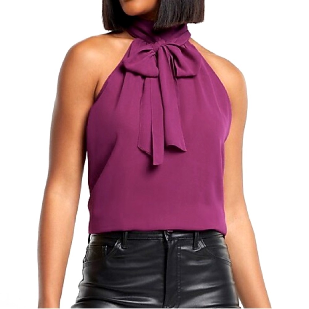 Express Tie Neck Halter Sleeveless Top in Purple Size Medium